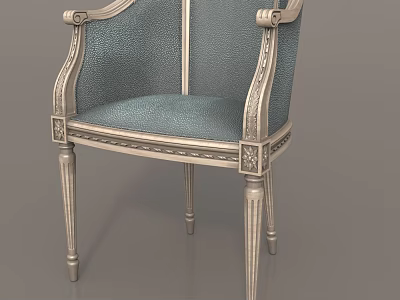 Elegant Teal Upholstered Armchair With Silver Metallic Carved Frame Classic Design Details 3d model