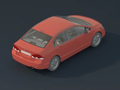 Red Sedan Rear View Featuring Sunroof Silver Wheels And Sleek Body Lines 3d model