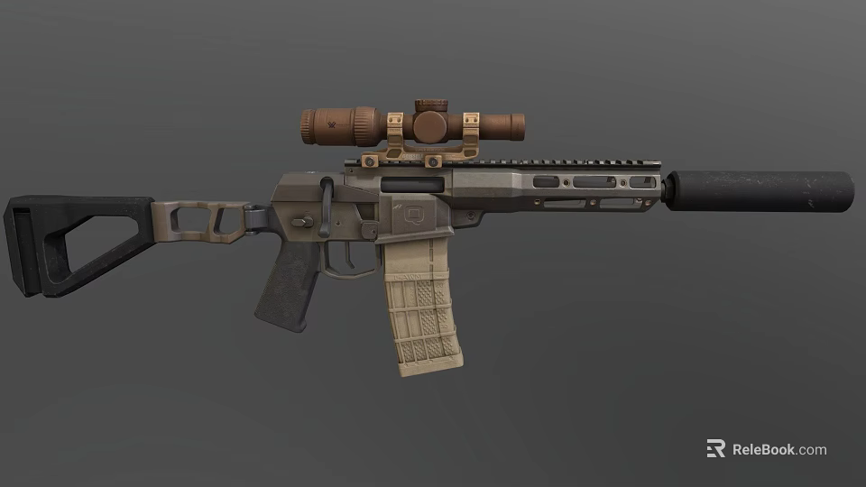Tactical Rifle With Mounted Scope Detachable Magazine And Ergonomic Design Features 3d model 