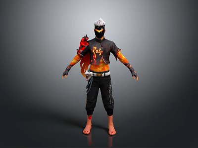 3D Model Men's Black Orange Costume With Helmet And Gloves Outfit 3d model