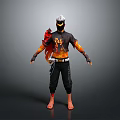 3D Model Men's Black Orange Costume With Helmet And Gloves Outfit