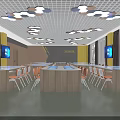 Modern School Classroom Interior With Multimedia Equipment Desks Chairs And Lighting