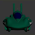 Green Streamlined Racing Boat With Multiple Logos And Rear Fins Design