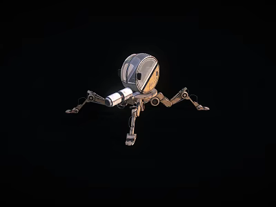 Mechanical Spider Robot With Metallic Body And Multiple Jointed Legs On Dark Background 3d model
