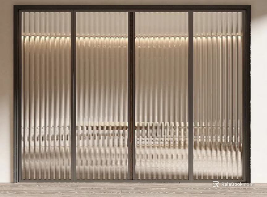 Modern Interior Sliding Door With Black Frame And Vertical Striped Design 3d model 