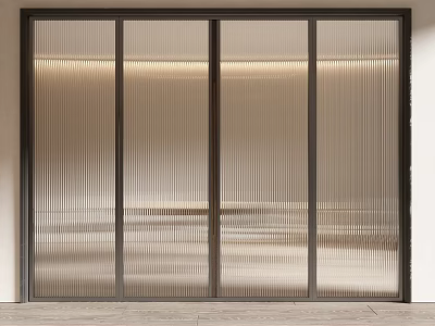 Modern Interior Sliding Door With Black Frame And Vertical Striped Design 3d model