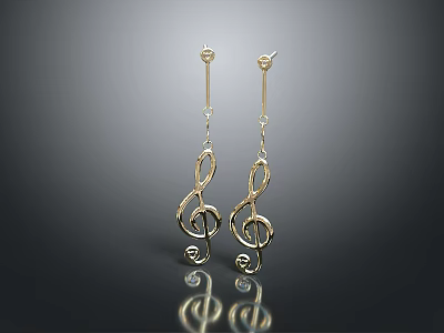 Elegant Gold Musical Note Dangle Earrings with Shiny Design for Daily Accessories 3d model