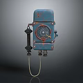 Vintage Blue Rusty Computer Modem With Rotary Dial And Cable On Dark Background 3d model