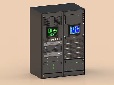 Industrial Equipment Rack Cabinet With Digital Display Screens And Control Panels 3d model