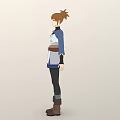 Animated Woman Character With Brown Hair Blue White Top Brown Belt And Brown Boots Standing