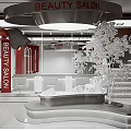 Modern Beauty Salon Interior Design With Red White Decor Sofa And Decorative Tree