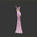 Man Showcasing Pink Lace Long Dress With Golden Belt And Elegant Design