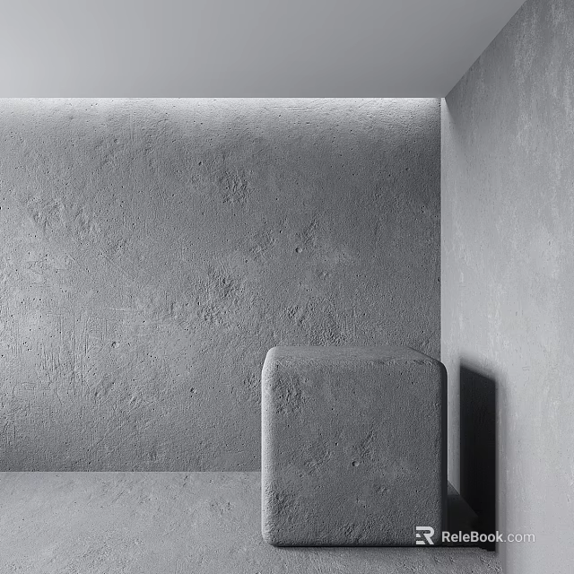 Gray Textured Concrete Component in Modern Minimalist Interior With Smooth Wall Surface 3d model 