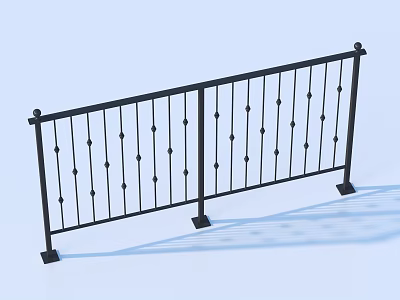 Metal Railing with Vertical Bars and Circular Decorative Motifs Sturdy Base Support for Modern Spaces 3d model