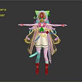 Cat Ear Girl With Feline Features Long White Hair Kimono Style Outfit Standing Pose