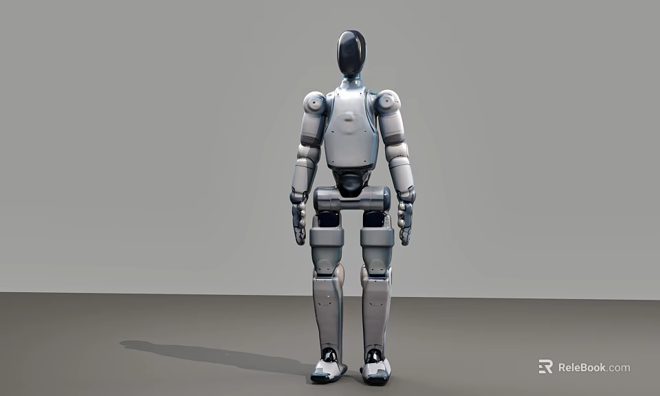 Intelligent Robot With Humanoid Structure Metallic Silver Body And Mechanical Joints Standing On Gray Background 3d model 