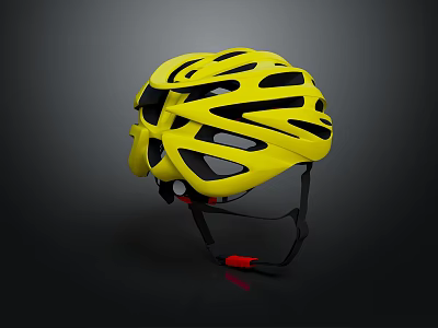 Bright Yellow Bicycle Helmet with Black Ventilation Holes Black Straps and Red Adjustment Buckle 3d model