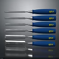 Set of Woodworking Chisels With Blue Handles And Yellow MTLS Labels