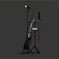 Professional Music Recording Equipment Setup With Electric Guitar Laptop And Microphone Stand