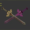 Red Decorative Swords Crossed With Intricate Dragon Carvings Ornate Design And Reflective Surface