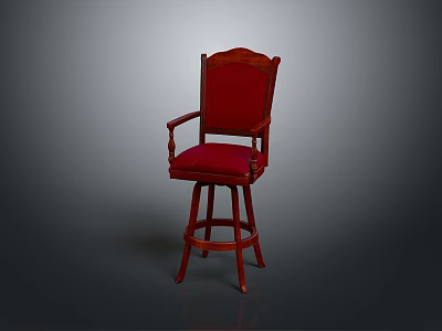 Red Upholstered Bar Stool With Wooden Frame And Armrests In Classic Style 3d model