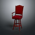 Red Upholstered Bar Stool With Wooden Frame And Armrests In Classic Style