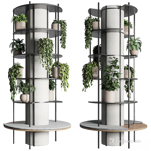 Stylish Multi Tiered Garden Decor With Metal Frame Plant Stand And Potted Green Plants 3d model 