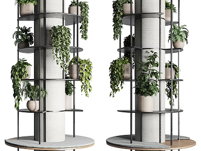 Stylish Multi Tiered Garden Decor With Metal Frame Plant Stand And Potted Green Plants 3d model