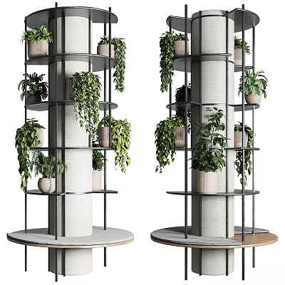 Stylish Multi Tiered Garden Decor With Metal Frame Plant Stand And Potted Green Plants 3d model