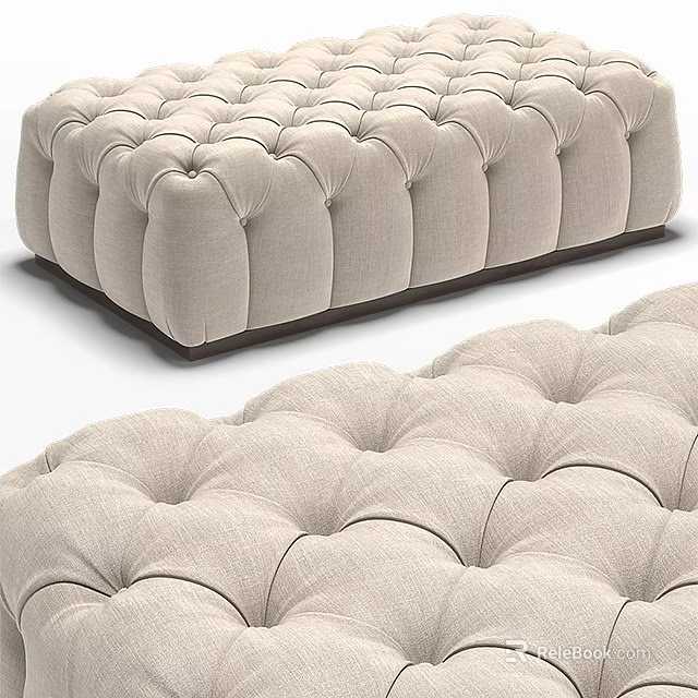 Beige Tufted Fabric Sofa Bench With Modern Stylish Design And Comfortable Seat 3d model 