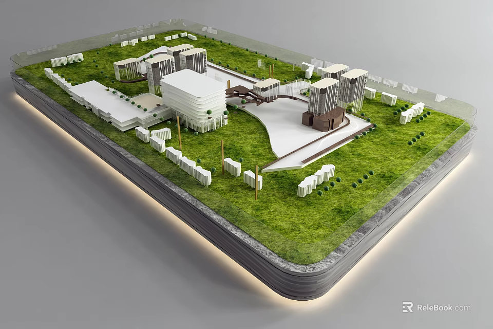 Commercial Equipment for Displaying Modern Commercial Park Model with Green Areas and Buildings 3d model 