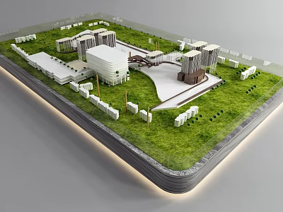 Commercial Equipment for Displaying Modern Commercial Park Model with Green Areas and Buildings 3d model