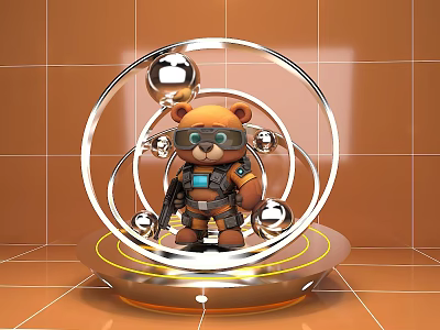 Cartoon Bear Battle Bear Toy Hand-held US Chen Photo Pickup Area 3d model