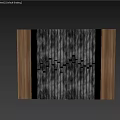 Green Vertical Striped Background Wall with Metal Square Decorations and Wooden Side Panels