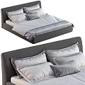 Modern Double Bed with Dark Gray Frame White Gray Bedding and Pillows 3d model