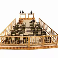 Handcrafted Wooden Boat Model with Seating Railings and Two Birds at Stern