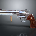 Classic Revolver With Silver Metal Frame Wooden Grip And Single Bullet
