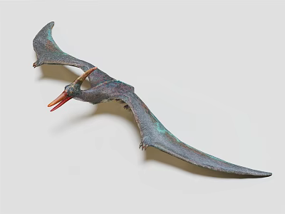 Flying Prehistoric Pterosaur Model With Long Beak Horn And Metallic Wing Structure 3d model