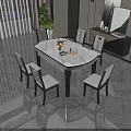 Modern Dining Table Set With White Marble Top And Six Black White Chairs 3d model