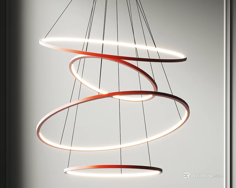 Modern Hanging Chandelier with Multiple Circular Rings Illuminated LED Light Contemporary Design 3d model 
