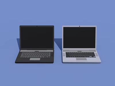 Two Open Screen Laptops Black And White Models On Blue Background 3d model