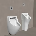 Modern Bathroom Featuring White Urinals On Beige Wall With Flush Panels