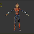 Woman In Blue And Red Spider Man Bodysuit With Mask And Spider Emblem