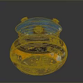Worn Round Mechanical Object With Blue Top Yellow Base And Side Labels