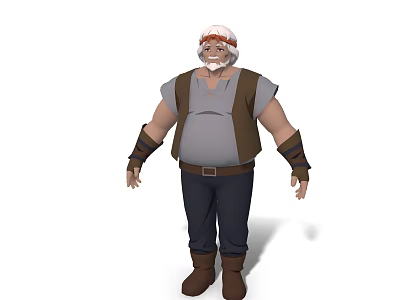 Game And Movie Character With White Hair And Beard Gray Sleeveless Shirt Brown Vest 3d model