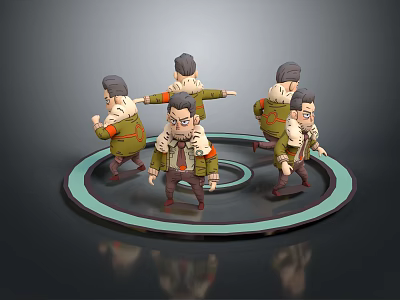 Game And Movie Character Cartoon Style Multiple Poses Green Jacket Tie Standing On Circular Base 3d model