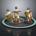 Game And Movie Character Cartoon Style Multiple Poses Green Jacket Tie Standing On Circular Base