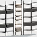 Modern Decorative Cabinet with Black Metal Frame Clear Glass Shelves and Open Storage Design