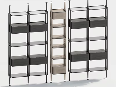 Modern Decorative Cabinet with Black Metal Frame Clear Glass Shelves and Open Storage Design 3d model