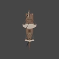 Vintage Wooden Pirate Ship With White Sails And Black Jolly Roger Flag
